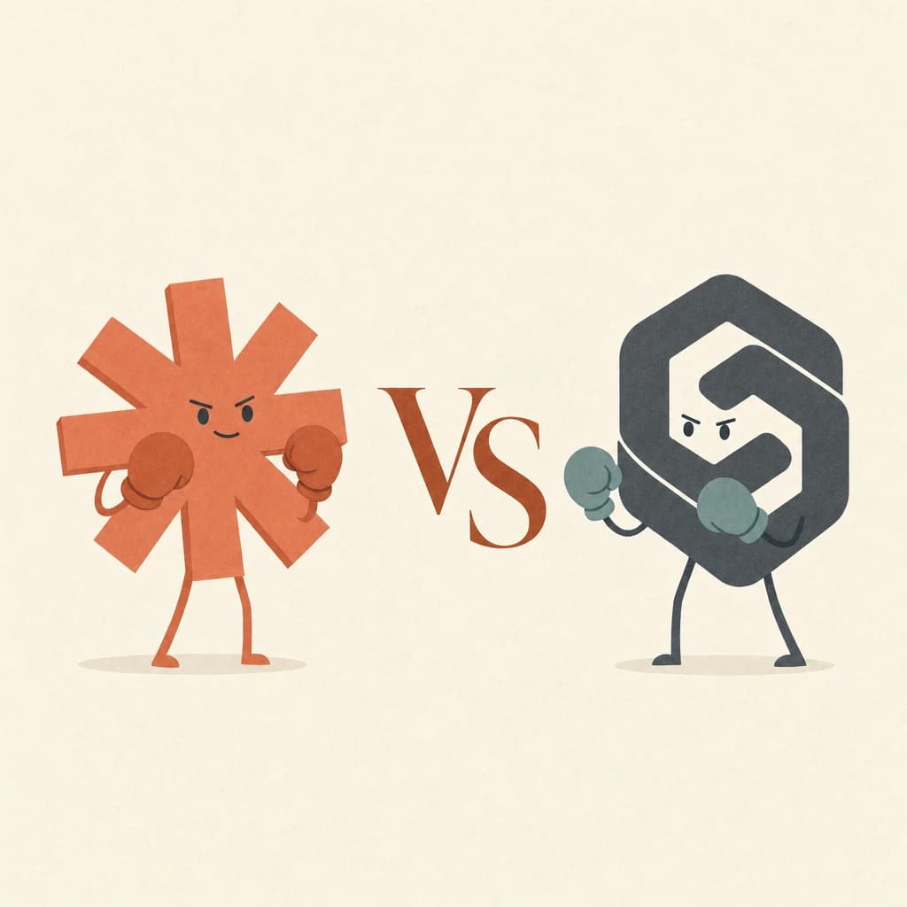 Minimal flat illustration on warm cream: a coral Claude starburst character and a charcoal ChatGPT knot character in boxing gloves squaring up around a large serif VS